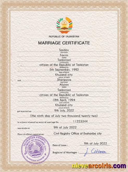 Tajikistan marriage certificate